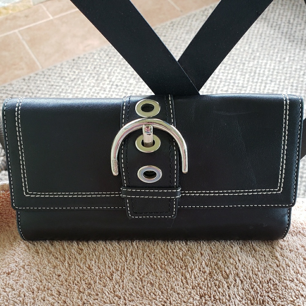 2 pc Coach Black Leather Wallet w/Checkbook Cover